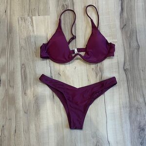 Cupshe Maroon Underwire Bikini Set Thong Bottoms Size 4